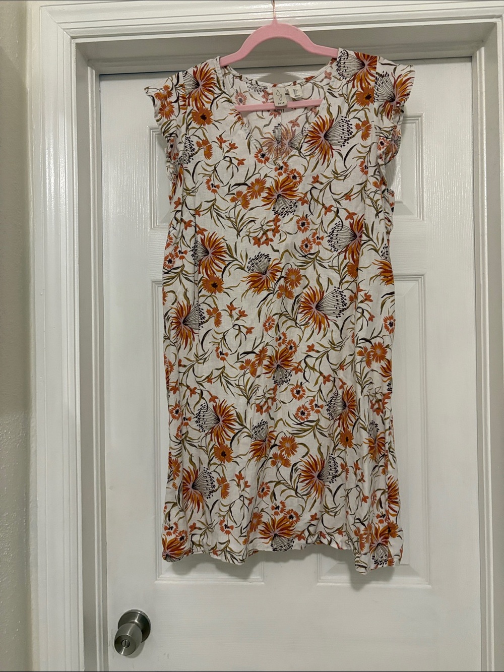 Joie White Mini Dress with Orange Floral Print